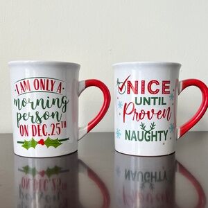 Christmas mug set- large, ceramic white with red handles